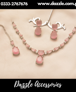 Pink Silver Plated Decent Pendant with Earrings