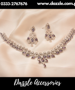 Purple Silver Statement Necklace with Earrings