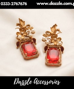Red Antique Square Stone Turkish Earrings