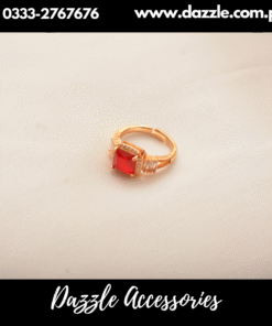 Red Golden One Stone Ring Adjustable Size