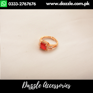 Red Golden One Stone Ring Adjustable Size
