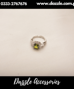 Unique Green One Stone Silver Plated Girls Ring