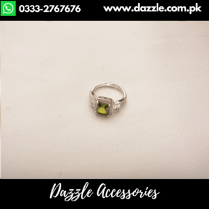 Unique Green One Stone Silver Plated Girls Ring