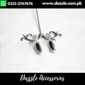 Black Silver Elegant Stud Earrings