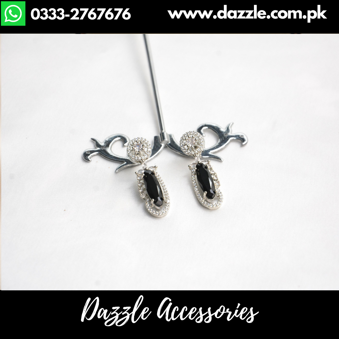 Black Silver Elegant Stud Earrings