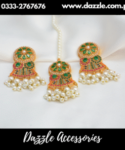 Classic Green Noratan Tikka Earrings Set