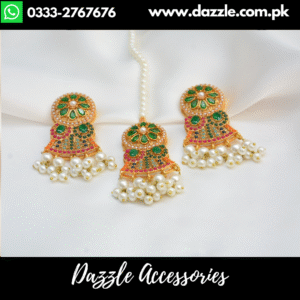 Classic Green Noratan Tikka Earrings Set