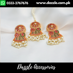 Classic Ruby Noratan Tikka Earrings Set