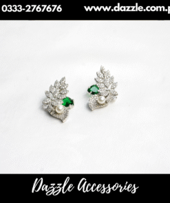 Elegant Zirconia Green Silver Pearl Stud Earrings