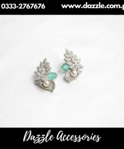 Elegant Zirconia Mint Silver Pearl Stud Earrings