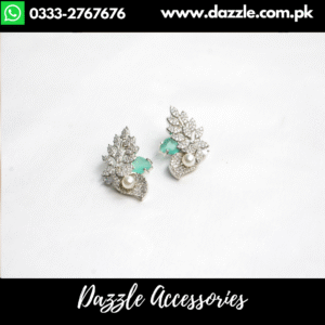 Elegant Zirconia Mint Silver Pearl Stud Earrings