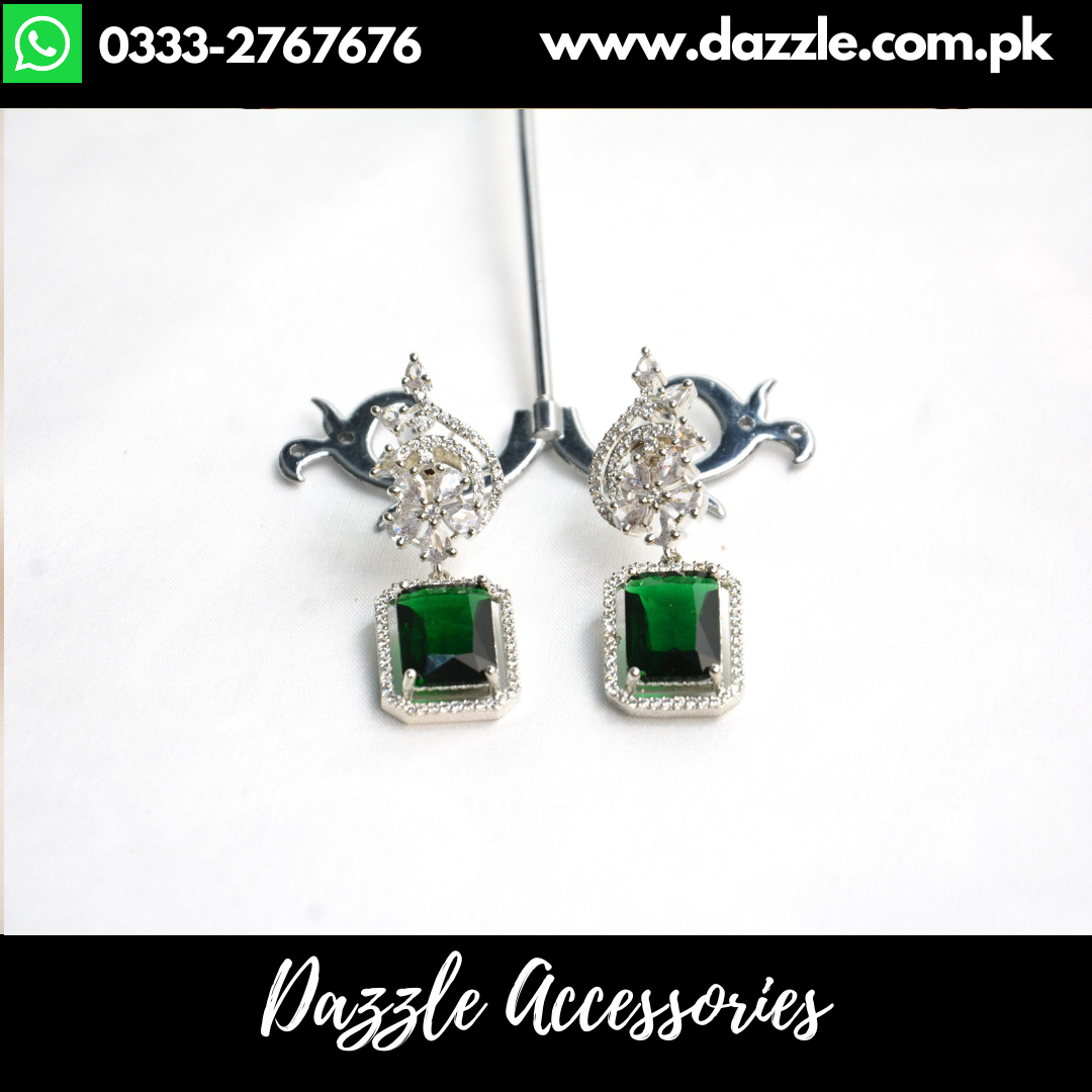 Emerald Green Silver Drop Earrings