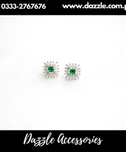 Emerald Stone Silver Stud Earrings