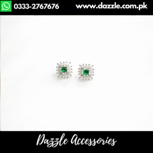 Emerald Stone Silver Stud Earrings
