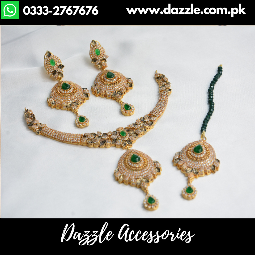 Gold plated deep Green zirconia set