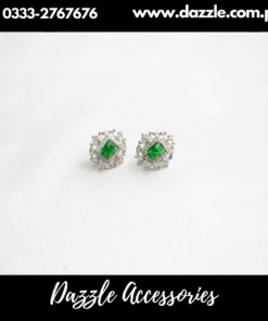 Green Stone Silver Stud Earrings