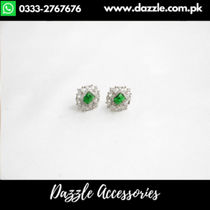 Green Stone Silver Stud Earrings