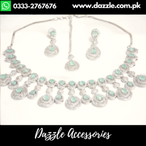 Mint Silver Bridal Set with Earrings bindiya