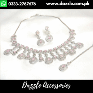 Pink Silver Bridal Set with Earrings Bindiya