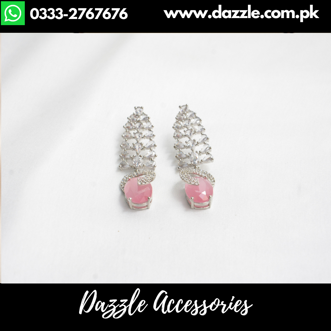 Pink Silver Modern Drop Earrings