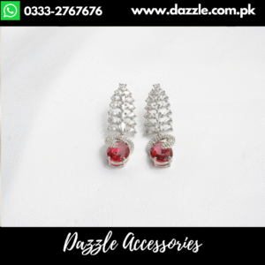 Red Silver Zircon Drop Earrings