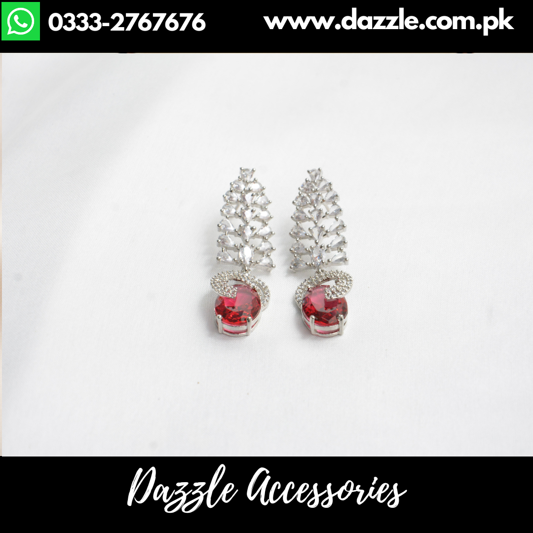 Red Silver Zircon Drop Earrings