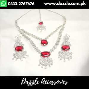 Ruby Red Double Layer Maala with Earrings and Bindiya