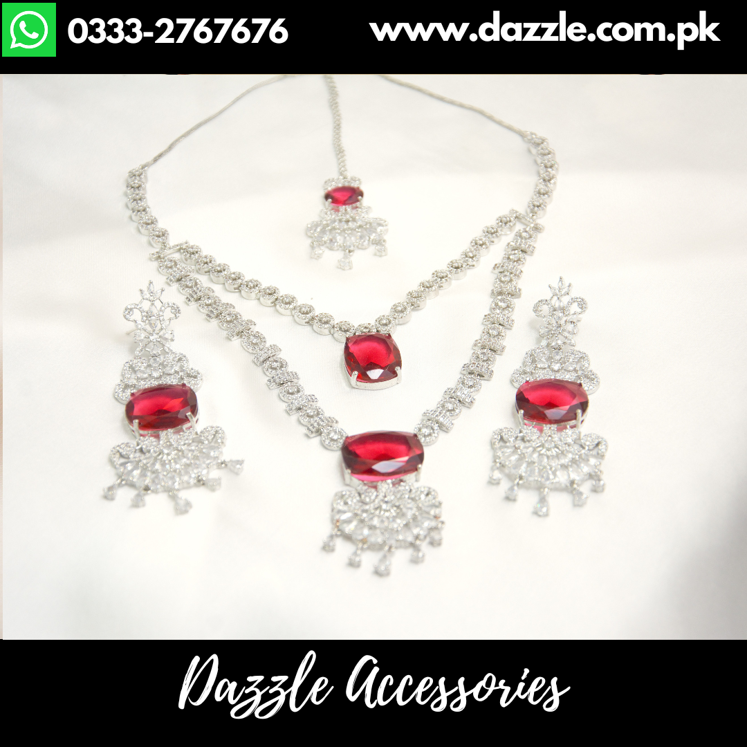 Ruby Red Double Layer Maala with Earrings and Bindiya