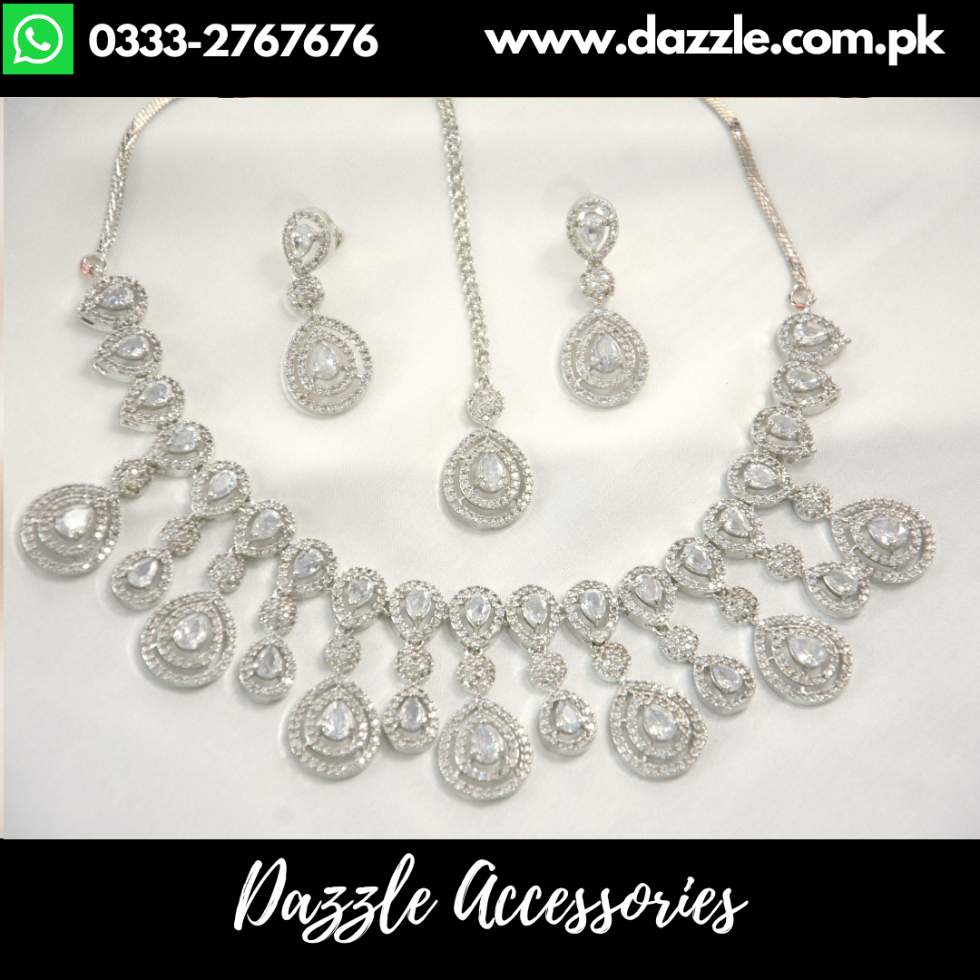 Silver American Diamond Bridal Set