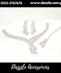Silver Pink Unique Pendant Set with Earrings Bindiya