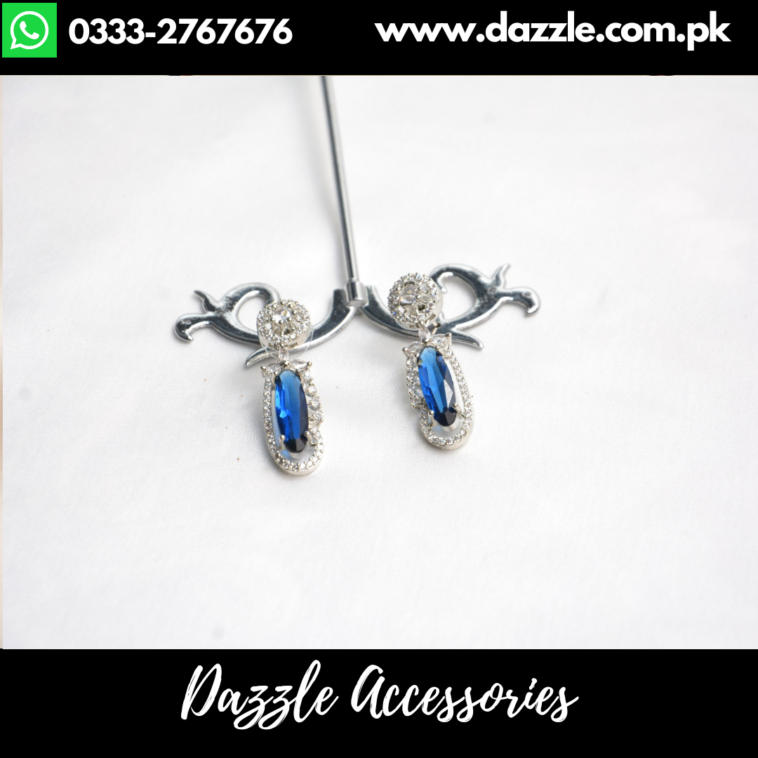 Silver Sapphire Blue Stud Earrings