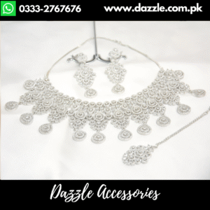Silver Statement Bridal Set with Earrings and Bindiya