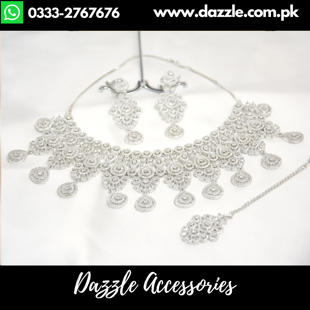 Silver Statement Bridal Set with Earrings and Bindiya