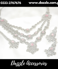 Triple Layer Silver Pink Statement Bridal Set