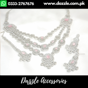 Triple Layer Silver Pink Statement Bridal Set
