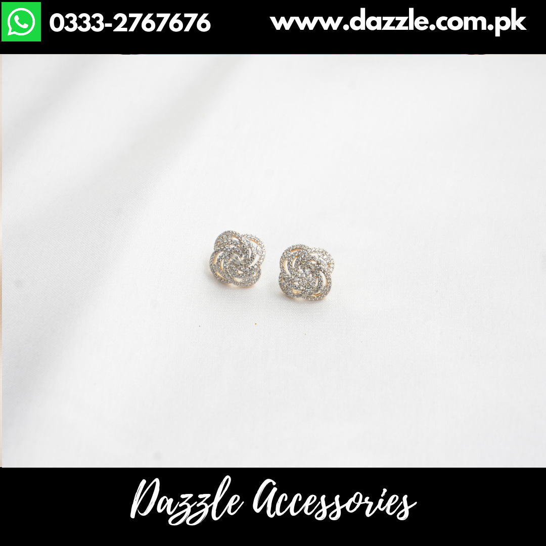 Zirconia Two Tone Stud Earrings