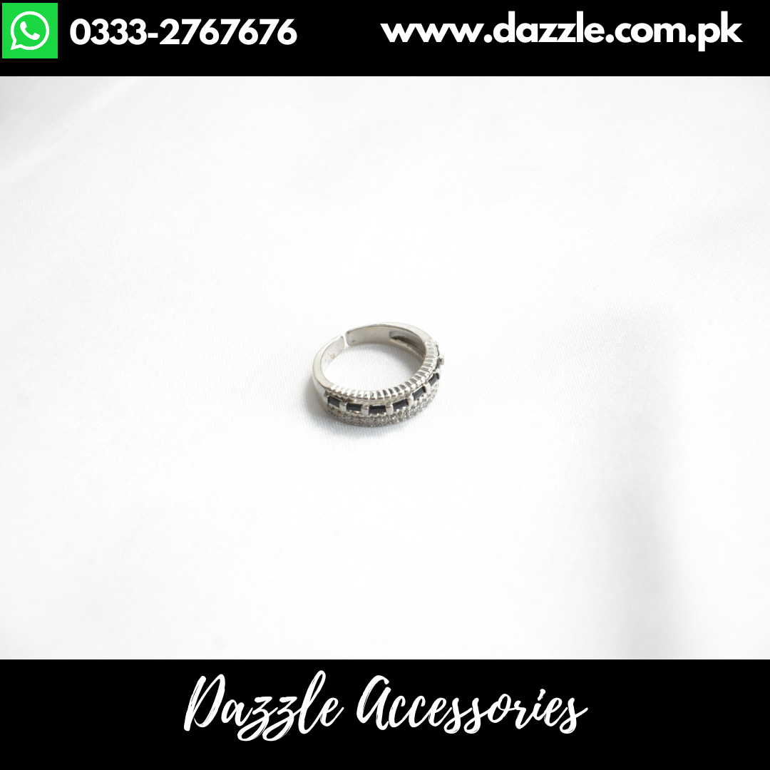 Black Silver Band Ring for her Adjustable Size
