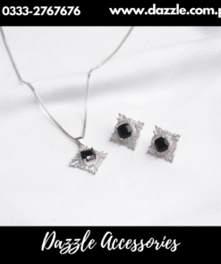 Black Silver Pendant Set with Earrings