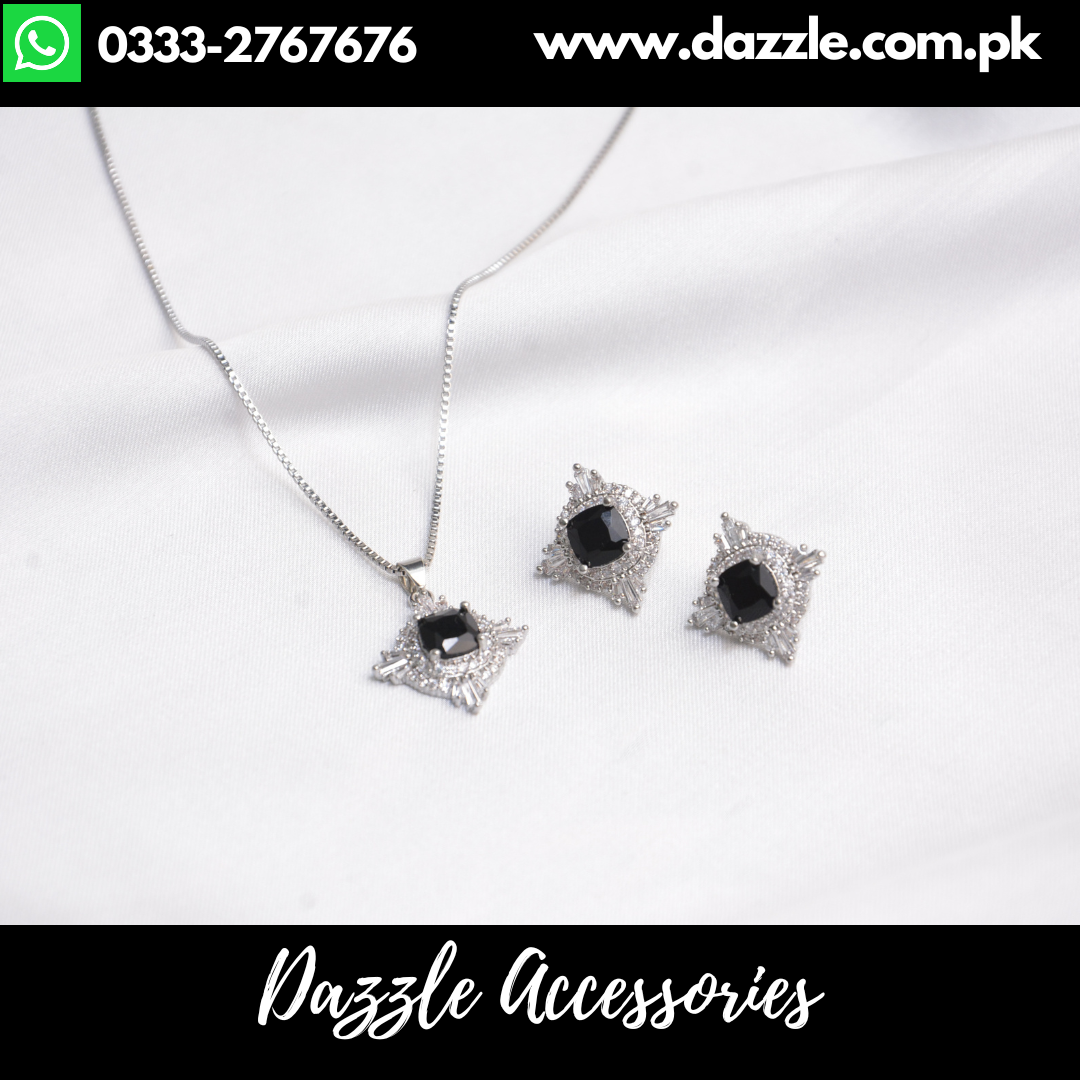 Black Silver Pendant Set with Earrings