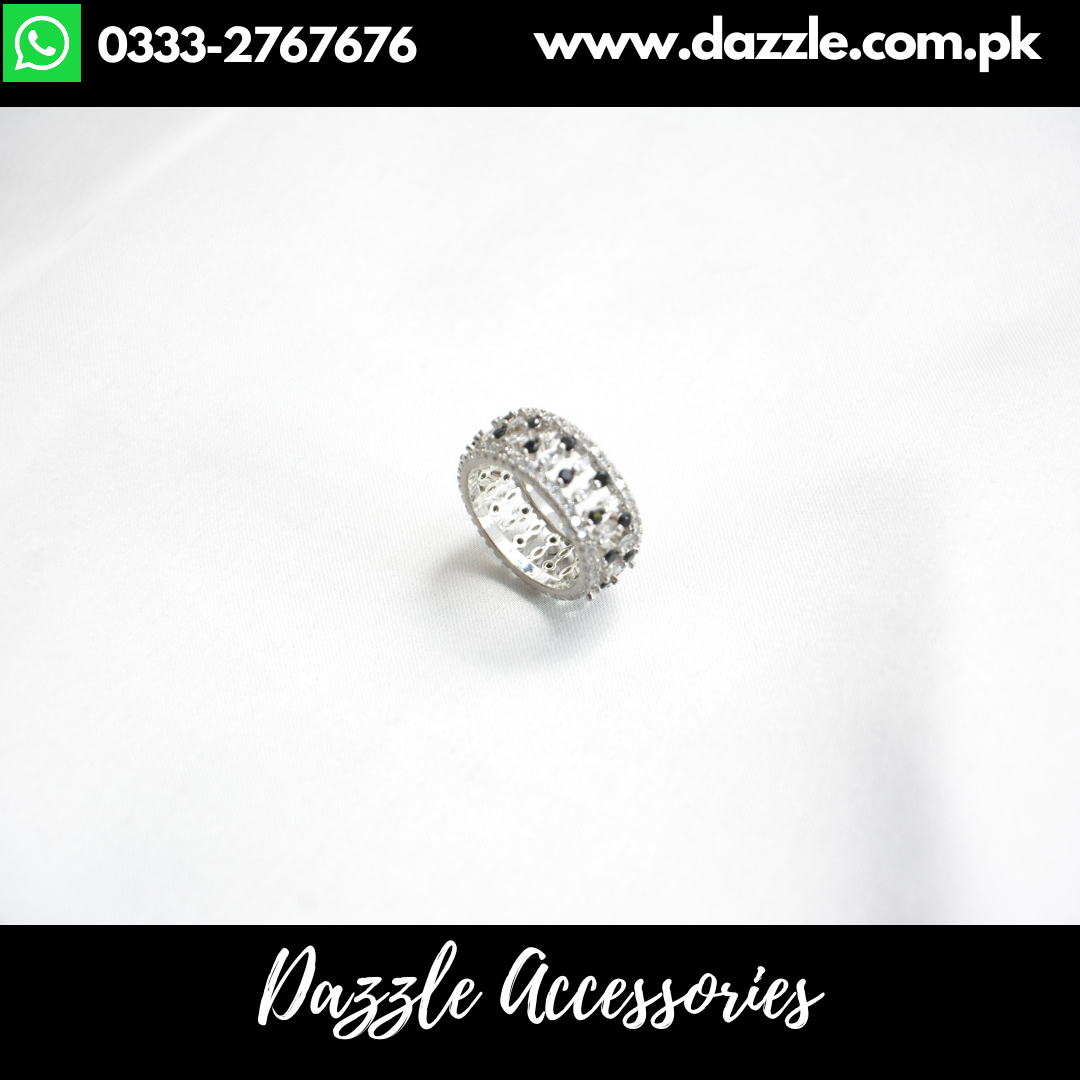 Blue Silver Ladies Band Ring Size