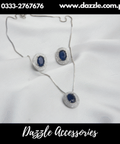 Blue Silver Pendant with Stud Earrings