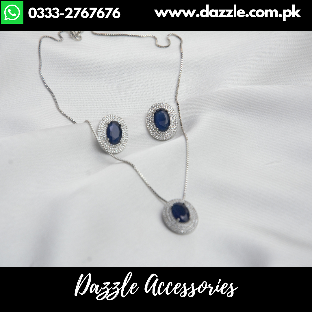 Blue Silver Pendant with Stud Earrings