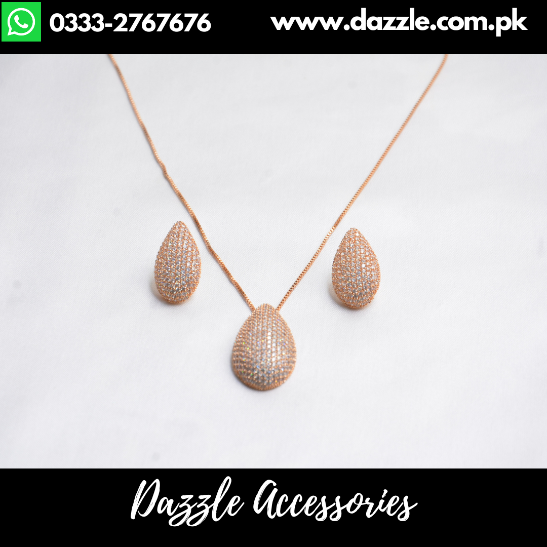 Gold Plated Zirconia Pendant with Stud Earrings