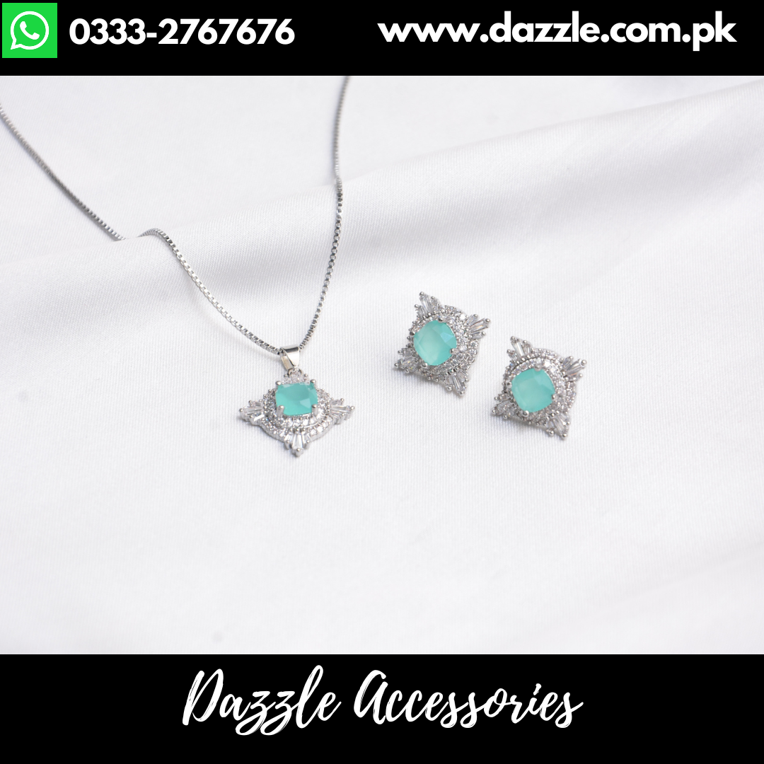 Light Blue Silver Pendant Set