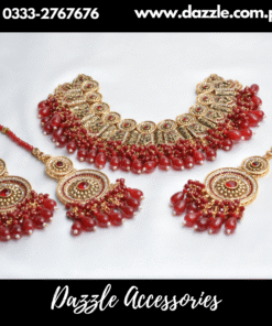 Maroon Antique Choker Set with Earrings and Bindiya