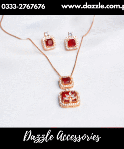 Maroon Golden Pendant with Stud Earrings