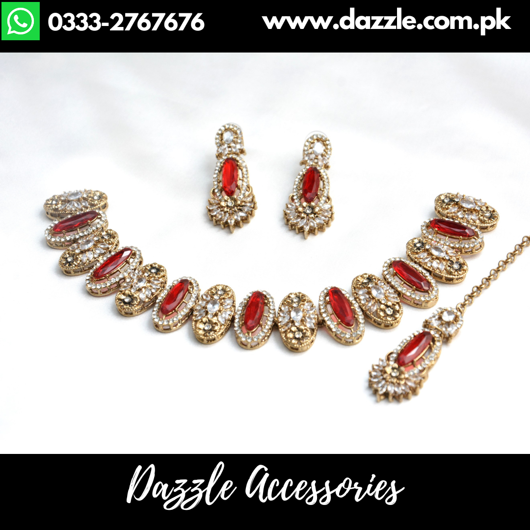 Maroon Unique Choker with Earrings and Bidiya