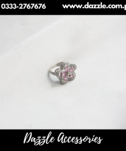 Pink Floral Silver Plated Girls Ring Adjustable Size