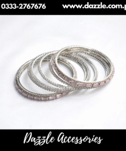 Pink Silver Plated Bangles Set Size