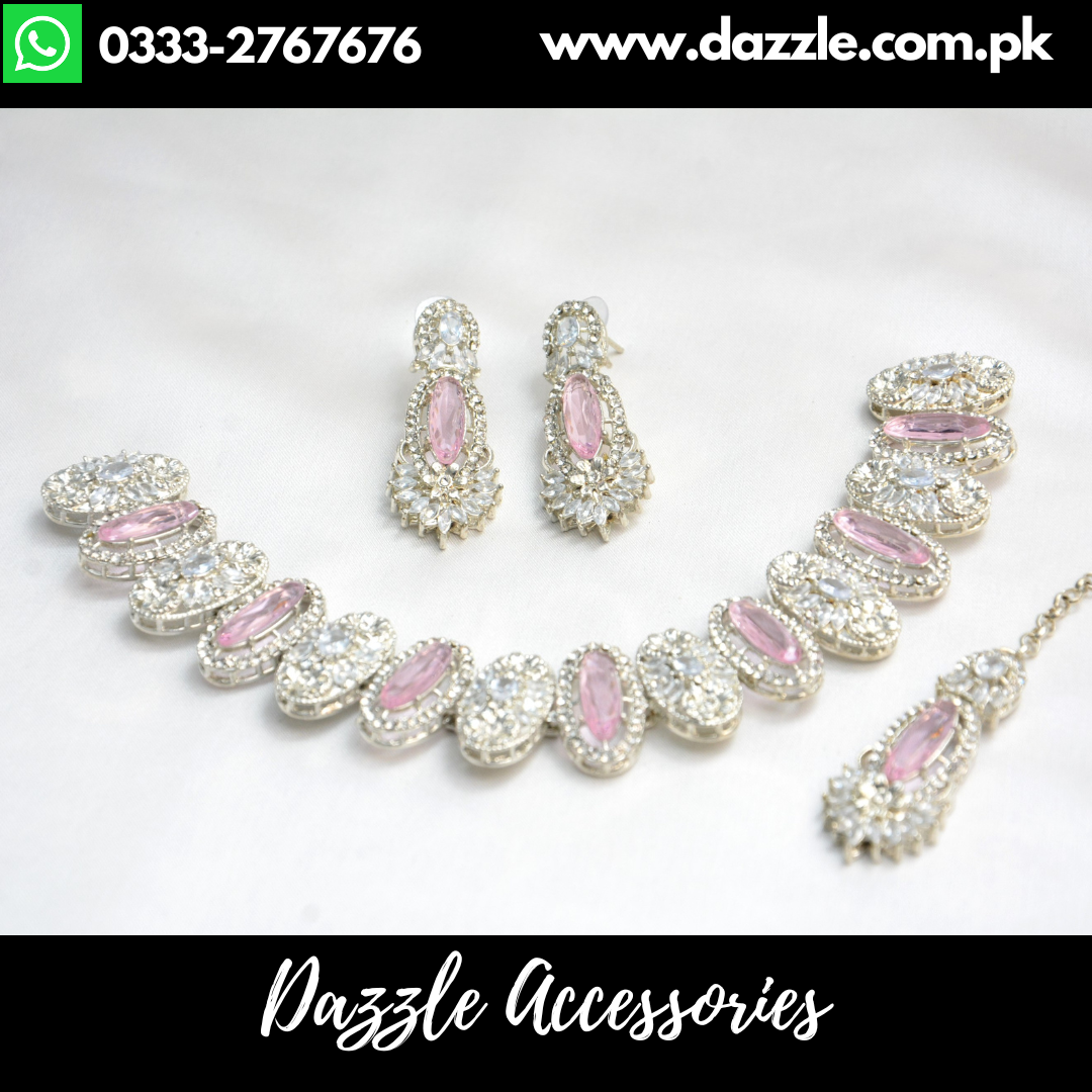 Silver Pink Choker Set